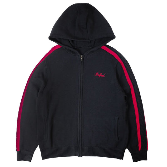 SCRIPT LOGO CABLE KNIT ZIP SWEATER