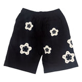 BLACK FLOWER CROCHET PATCH SWEATSHORTS