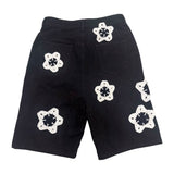 BLACK FLOWER CROCHET PATCH DENIM SHORTS