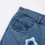 BLUE STAR CROCHET PATCH DENIM