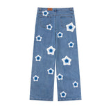 BLUE STAR CROCHET PATCH DENIM