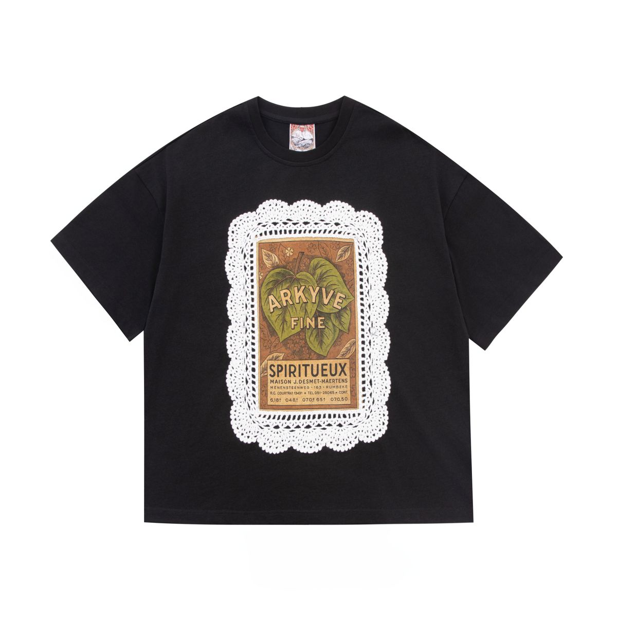 CROCHET WINE LABEL BLACK T-SHIRT