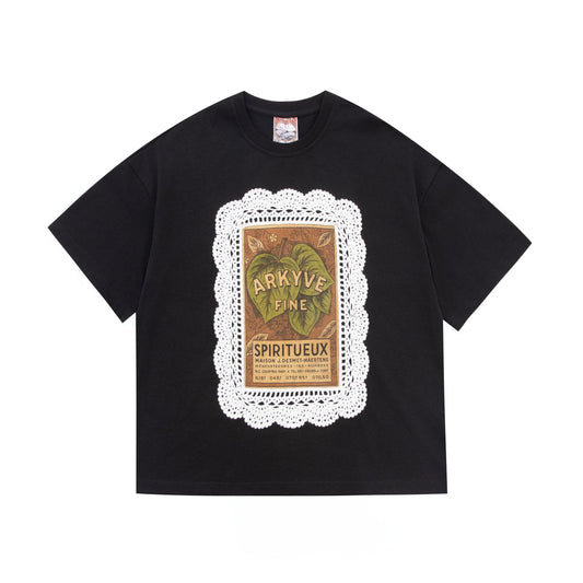CROCHET WINE LABEL BLACK T-SHIRT