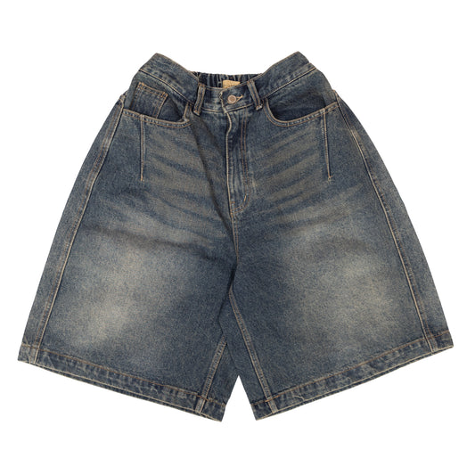 HALF-DART DENIM SHORTS