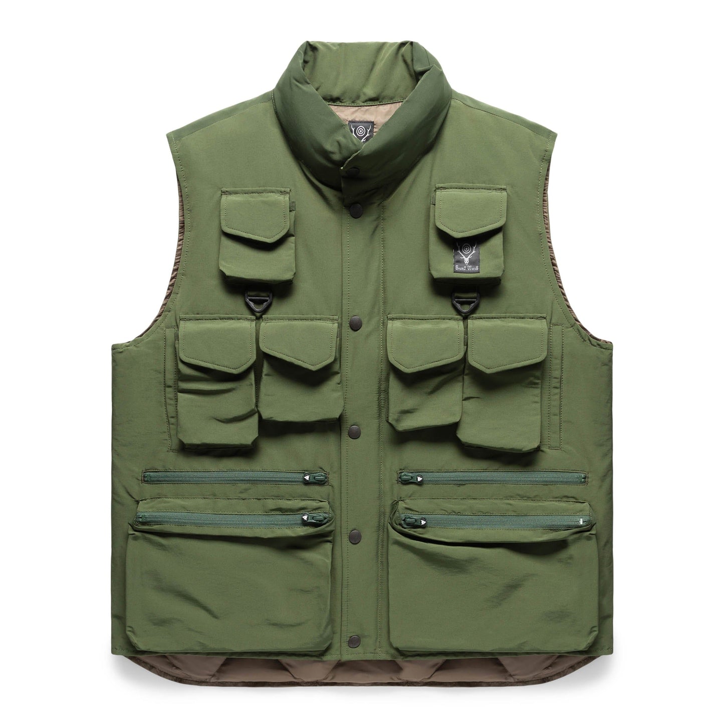 South2 West8 Outerwear GREEN / M MULTI-POCKET ZIPPED DOWN VEST